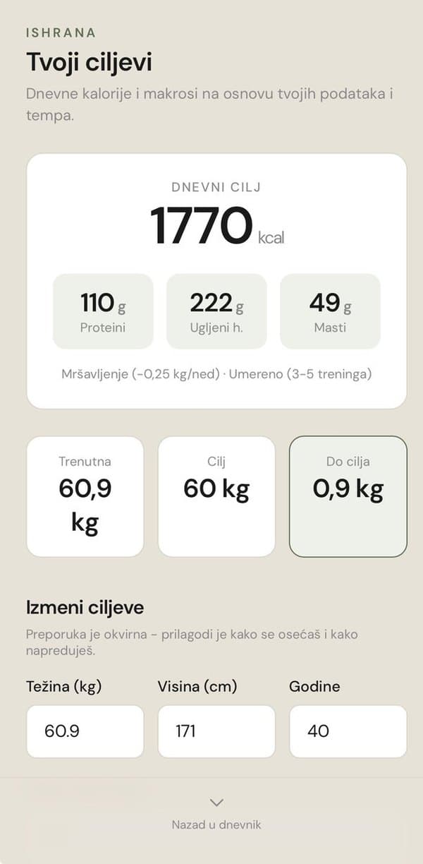 Tvoji ciljevi - kalorije i makrosi